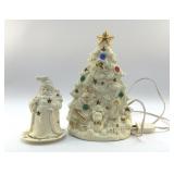 LIGHTED CHRISTMAS TREE AND SANTA CERAMIC