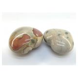 2 POLYCHROME JASPER, AZURITE POLISHED HEARTS