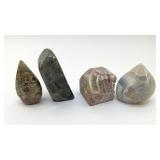 4 QUARTZ CRYSTALS, ONE WITH A GEODE