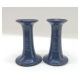 POTTS POTTERY BLUE CANDLESTICKS 5.5'