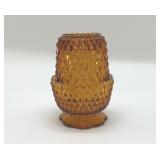 Vtg Indiana glass amber diamond point fairy lamp