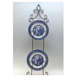 HOMER LAUGHLIN BLUE WILLOW PLATES WITH RACK