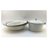 ENAMELWARE BOWLS AND COVERED POT