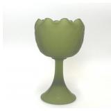 VTG INDIANA GLASS GREEN SATIN FOTTED COMPOTE