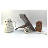 HENKLE HARRIS MAHOGANY SHELF, ASSORTED HOUSEWARES