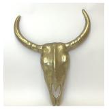 WESTERN BRASS LONGHORN CATTLE SKULL WALL DECOR