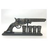 BLACK GOLD GUN PISTOL DECANTER SHOT GLASS SET