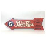 PEPSI COLA METAL SIGN 5 CENTS RED ARROW