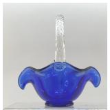 FENTON ART GLASS COBALT BLUE BASKET, Signed