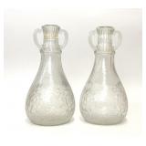 2 VTG WHITE HOUSE VINEGAR CRACKLE GLASS CARAFES