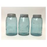 3 VTG AQUA BLUE BALL MASON JARS ZINC LID
