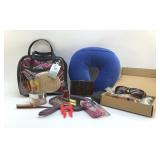 COSMETIC BAG, TRAVEL, SUNGLASSES, BEAUTY ITEMS