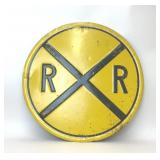 VTG METAL ROUND YELLOW RAILROAD CROSSING SIGN
