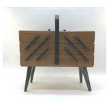 1960S WOOD SEWING BASKET STAND