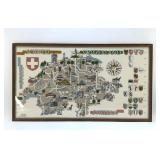 SWITZERLAND MAP FABRIC ART FRAMED