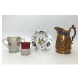 ASSORTED VICTORIAN STYLE GLASSWARE POTTERY