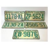5 ASSORTED 1969 NORTH CAROLINA LICENSE PLATES