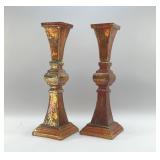 HUGE AMBER ART GLASS CANDLESTICKS