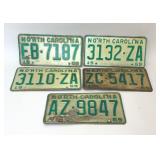 5 ASSORTED 1969 NORTH CAROLINA LICENSE PLATES