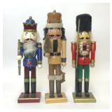 3 WOODEN CHRISTMAS NUTCRACKER SOLDIERS