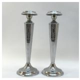 PAIR OF ETCHED CHROMIUM CANDLESTICKS