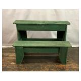 GREEN RUSTIC WOODEN TWO STEP STOOL