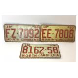 3 ASSORTED 1970 NORTH CAROLINA LICENSE PLATES