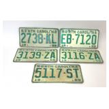5 ASSORTED 1969 NORTH CAROLINA LICENSE PLATES
