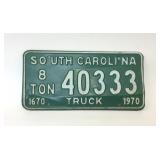 1970 SOUTH CAROLINA LICENSE PLATE 8 TON TRUCK