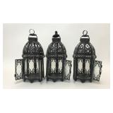3 BLACK LATTICE DECORATIVE CANDLE LANTERNS