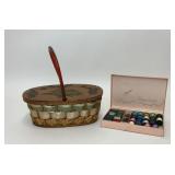VTG SEWING BASKET SEWING KIT ITEMS THREAD