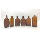 6 VTG BROWN GLASS BOTTLES