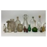 LARGE ASSORTMENT VTG GLASS BOTTLES JARS