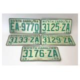 5 ASSORTED 1969 NORTH CAROLINA LICENSE PLATES