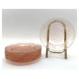 1930S GLASS SHARON CABBAGE ROSE BREAD PLATES