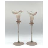 MURANO STYLE GLASS FLOWER CANDLESTICKS