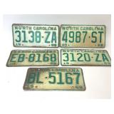 5 ASSORTED 1969 NORTH CAROLINA LICENSE PLATES