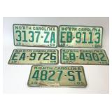 5 ASSORTED 1969 NORTH CAROLINA LICENSE PLATES