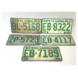 5 ASSORTED 1969 NORTH CAROLINA LICENSE PLATES