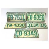 5 ASSORTED 1969 NORTH CAROLINA LICENSE PLATES
