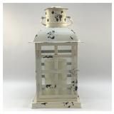 LARGE METAL CHIPPY CANDLE LANTERN 16"