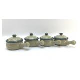 4 STONEWARE COVERED SOUP BOWLS 6.5"
