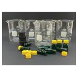 PYREX SCIENCE LAB BEAKERS, SAMPLE BOTTLES