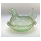 GREEN VINTAGE HEN ON A NEST 7"