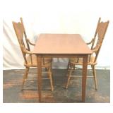 2 OAK PRESSED BACK CHAIRS, KITCHEN TABLE