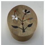 INLAID STONE TRINKET BOX 4"