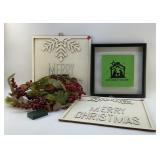 CHRISTMAS CUT OUTS, MANGER, LIGHTED GARLAND