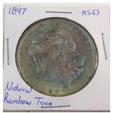 1897 Morgan silver dollar rainbow toned