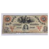 1860 $5 bank of Hamburg South Carolina 1860 $5 bank of Hamburg South Carolina