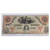 1860 $5 bank of Hamburg South Carolina